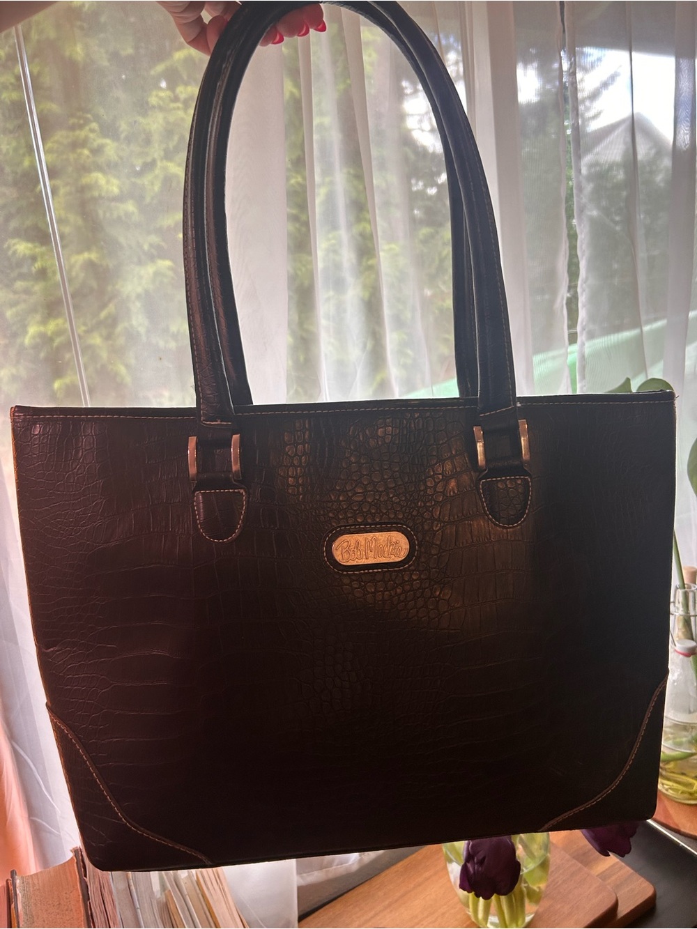 Vintage Bob Mackie Black Croc-Embossed Tote